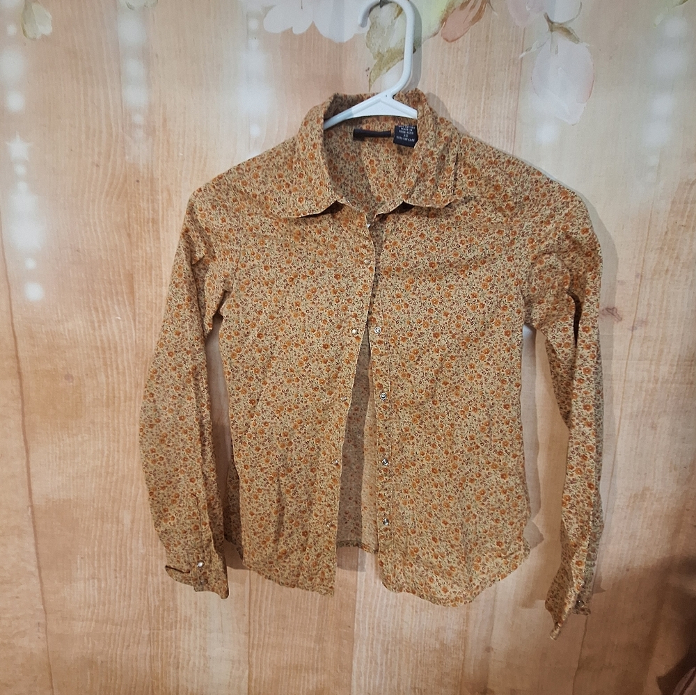 Limited Too Brown and Orange Casual Button Down Shirt